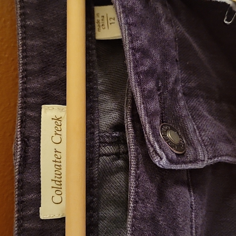 HAND CRAFTED Jeans UPCYCLED Purple Denim Embroidery Floral Applique Size 12 - Picture 7 of 17